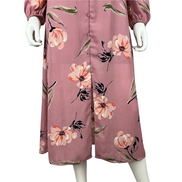love, fire Women’s Mauve Floral Button‎ Down Cold Shoulder Dress - Size: M - Picture 5 of 8